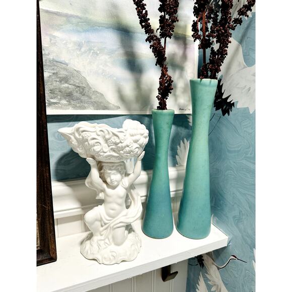 Vintage Inarco Ceramic Cherub God Vessel White Ornate Planter Vase Decor - Picture 7 of 7